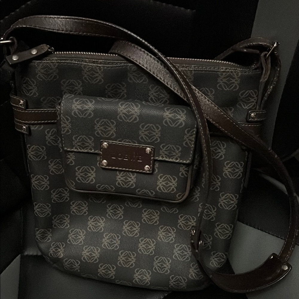 Loewe Dark Brown Monogram Crossbody Messenger Bag